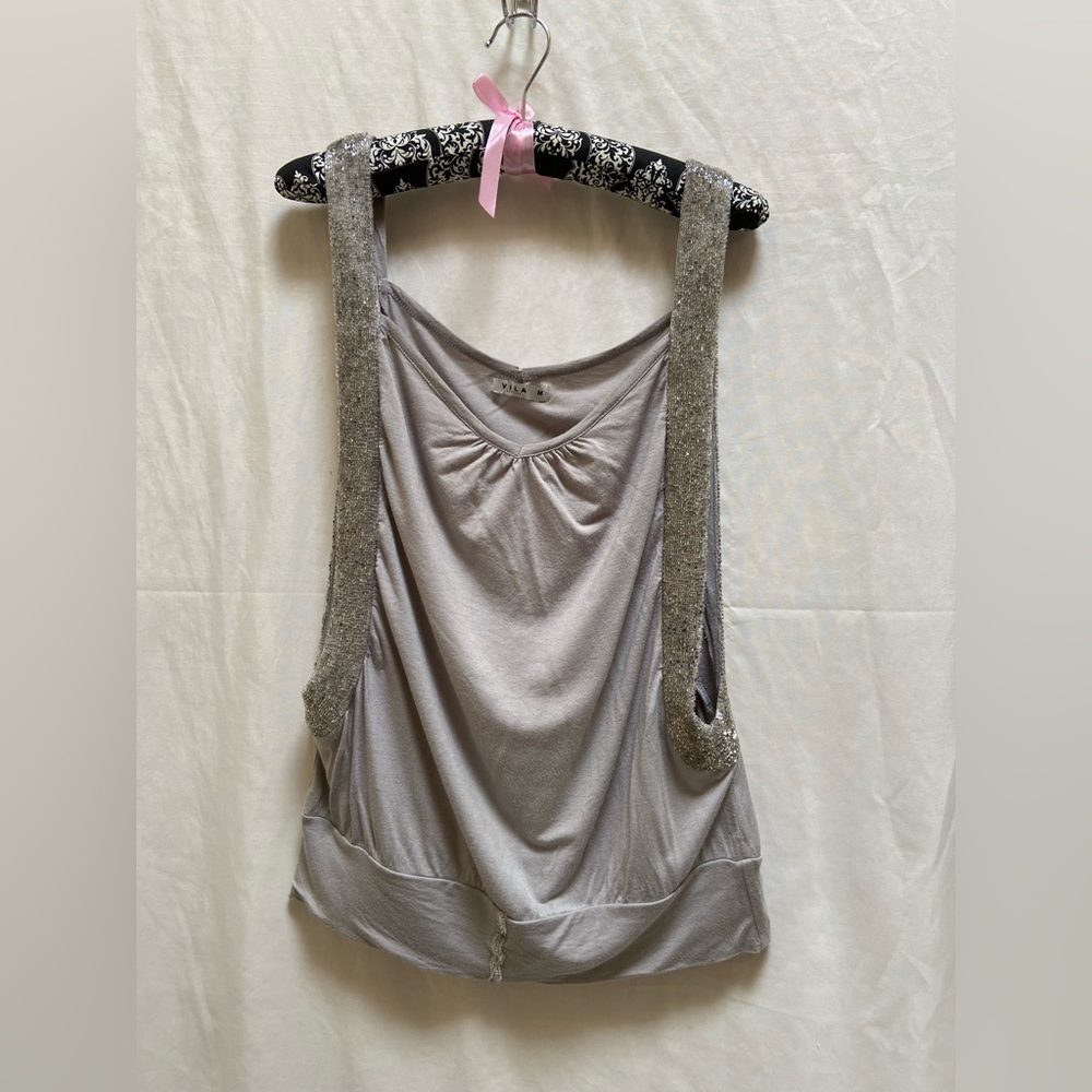 COPY - Vila gray beaded, sleeveless tank top.